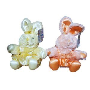 Vintage 2002 Pair Plush Pink, Yellow 6" H Easter Bunny's